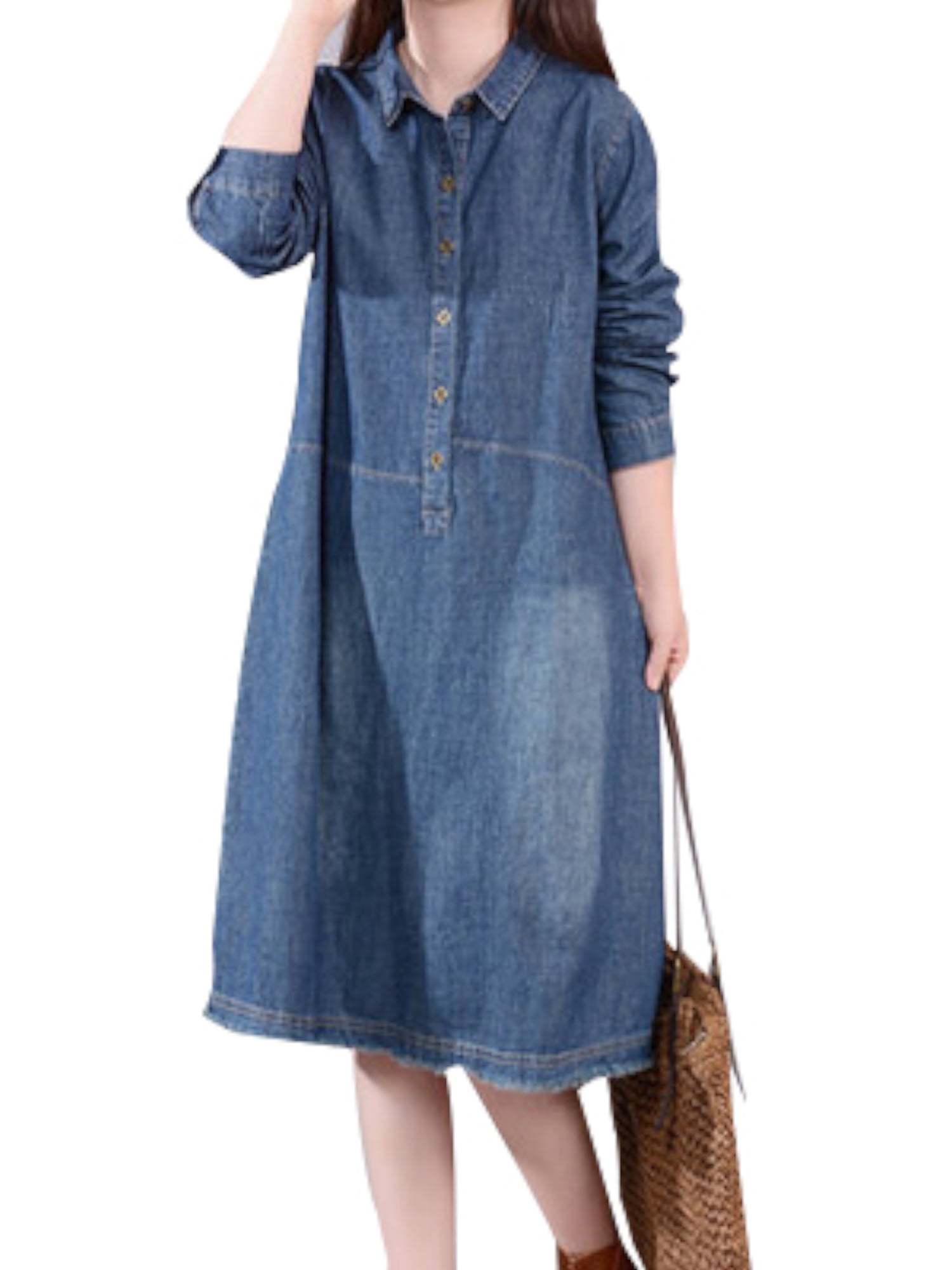 Buy Women's Denim Dress Casual Long Sleeve Button Down Tunic T-Shirts Blouse  Top Dress Online at desertcartINDIA
